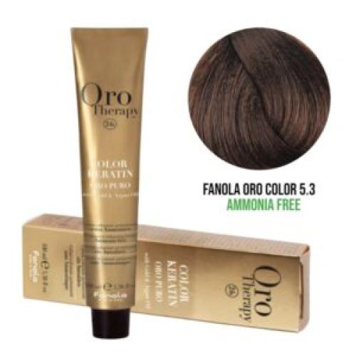 Επαγγελματική Βαφή Μαλλιών χωρίς Αμμωνία – 100ml / Fanola Oro Color 5.3 – Καστανό Ανοιχτό Ντορέ