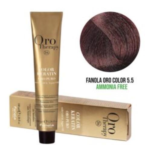 Επαγγελματική Βαφή Μαλλιών χωρίς Αμμωνία – 100ml / Fanola Oro Color 5.5 – Καστανό Ανοιχτό Μαονί