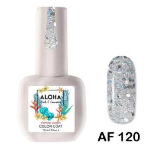 Ημιμόνιμο βερνίκι Aloha 15ml – AF 120 / Χρώμα: Ιριδίζον Glitter με ασημί Παγιέτα (Iridescent Silver Glitter)