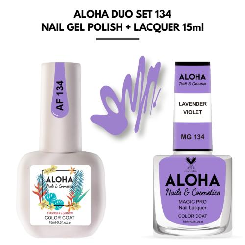 Set Απλού Βερνικιού Magic Pro + Ημιμόνιμου 15ml στο ίδιο χρώμα / ALOHA DUO MG 134 + AF 134 – Lavender Violet