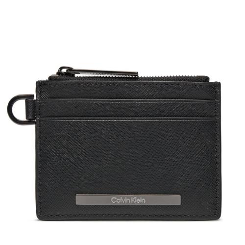 Μικρό Πορτοφόλι Ανδρικό Calvin Klein Modern Bar Cardholder 4Cc W/Zip K50K511670 Ck Black Saffiano BEH