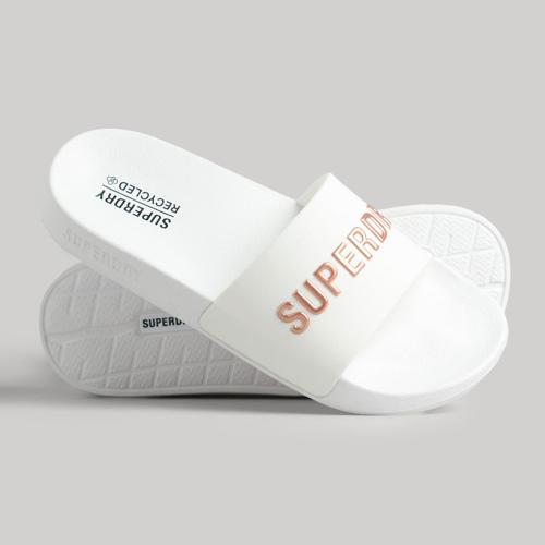 WOMEN'S SUPERDRY CODE LOGO VEGAN POOL SLIDES ΑΣΠΡΟ