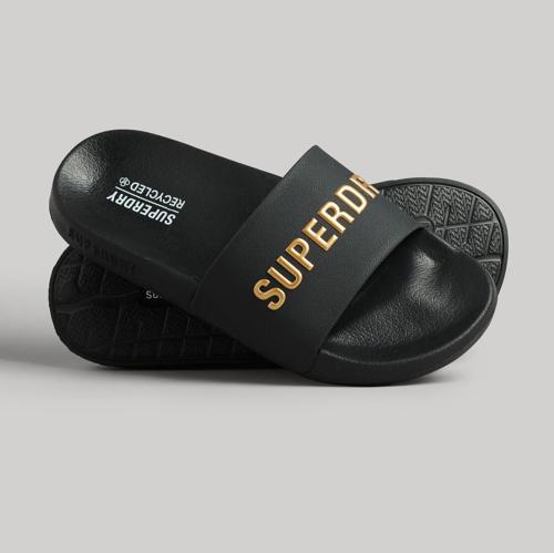 WOMEN'S SUPERDRY CODE LOGO VEGAN POOL SLIDES ΜΑΥΡΟ