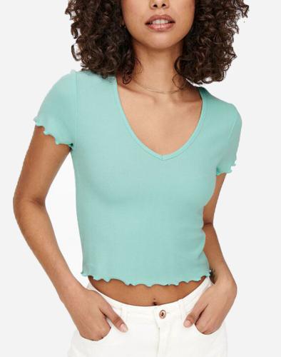 ONLY ONLKIKA S/S V-NECK TOP JRS 15256816-Pastel Turquoise Turquoise