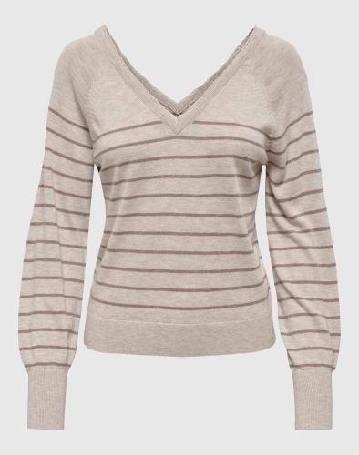 ONLY ΜΠΛΟΥΖΑ ONLANA LIFE SEAWOOL L/S STRIPE PULL KNT 15267985-Pumice Stone Ecru