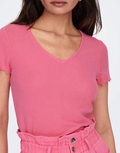 ONLY ONLKIKA S/S V-NECK TOP JRS 15256816-Camellia Rose deepPink