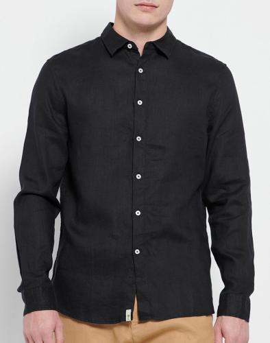 FUNKY BUDDHA Essential λινό πουκάμισο FBM007-001-05-BLACK Black