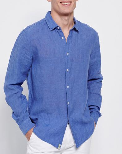 FUNKY BUDDHA Λινό πουκάμισο σε μελανζέ ύφανση FBM007-004-05-BLUE Purple