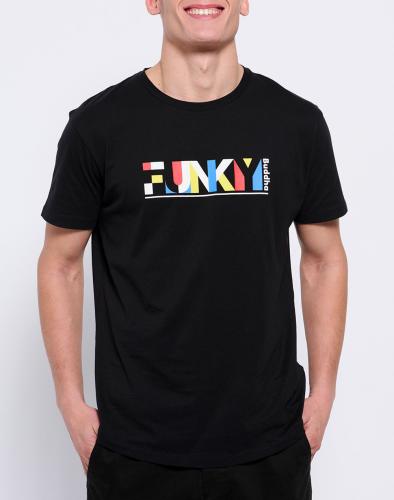 FUNKY BUDDHA Loose fit t-shirt με colorblock branded τύπωμα FBM007-024-04-BLACK Black