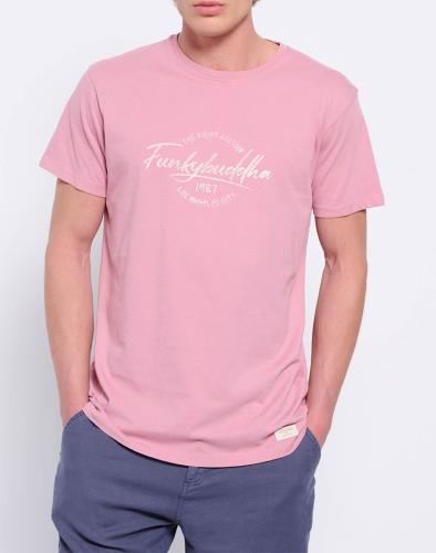 FUNKY BUDDHA T-shirt με branded τύπωμα σε vintage look FBM007-025-04-VINTAGE LightPink