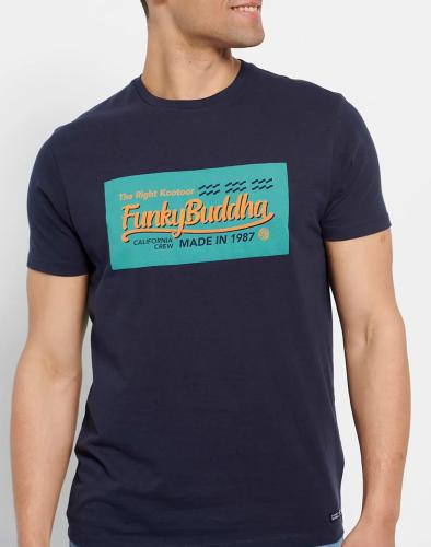 FUNKY BUDDHA T-shirt με τύπωμα στο στήθος FBM007-326-04-NAVY NavyBlue