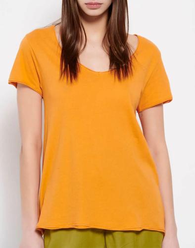 FUNKY BUDDHA Βαμβακερό t-shirt με άνοιγμα V FBL007-100-04-SUN Orange