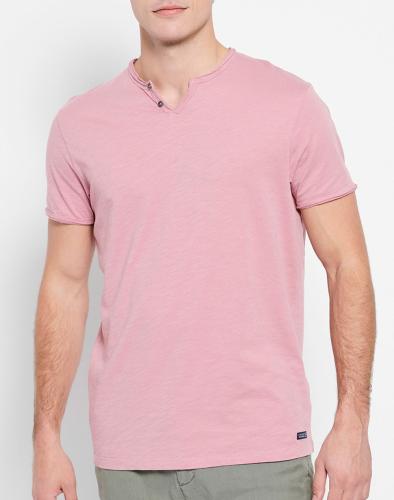 FUNKY BUDDHA Essential t-shirt με λαιμό henley FBM007-015-04-VINTAGE Pink