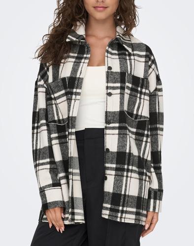 ONLY ONLKINSLEY CHECK SHIRT JACKET WVN 15305500-BLACK Black