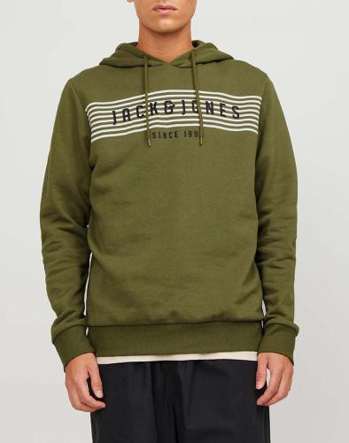 JACK&JONES JCOPLANET SWEAT HOOD FST 12243926-Olive Branch Olive