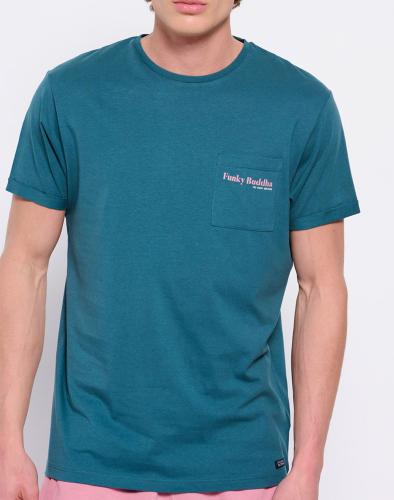 FUNKY BUDDHA Βαμβακερό t-shirt με τσέπη στο στήθος FBM007-011-04-DEEP Petrol