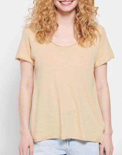 FUNKY BUDDHA Βαμβακερό t-shirt με άνοιγμα V FBL007-100-04-OAT Cream