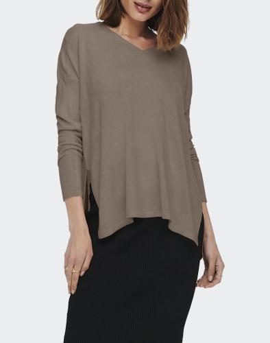 ONLY ΤΟΠ ONLAMALIA V-NECK 15219642-Walnut SandyBrown