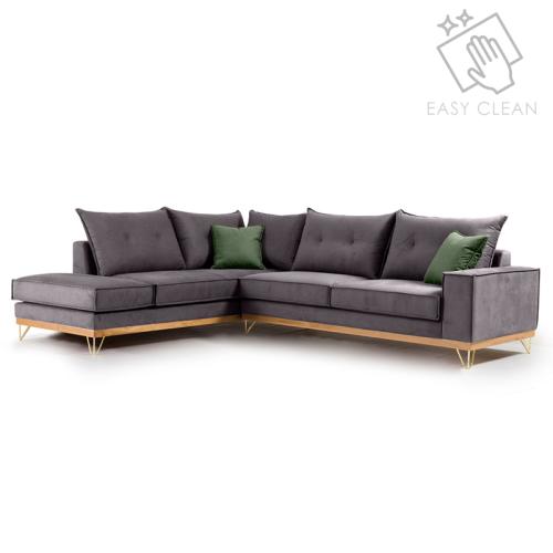 Γωνιακός καναπές δεξιά γωνία Luxury II ύφασμα ανθρακί-κυπαρισσί 290x235x95εκ Υλικό: FABRIC 168-000012