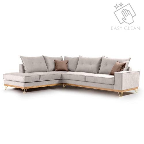 Γωνιακός καναπές δεξιά γωνία Luxury II ύφασμα cream-mocha 290x235x95εκ Υλικό: FABRIC 168-000016