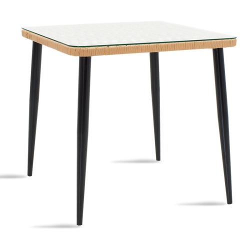 Τραπέζι Naoki μέταλλο μαύρο-pe φυσικό-γυαλί 80x80x78εκ Υλικό: METAL- GLASS- PE RATTAN 140-000001