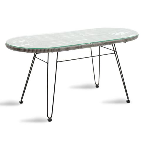 Τραπέζι Naoki μέταλλο μαύρο-pe γκρι-γυαλί 100x45x46εκ Υλικό: METAL-GLASS- PE RATTAN 140-000006