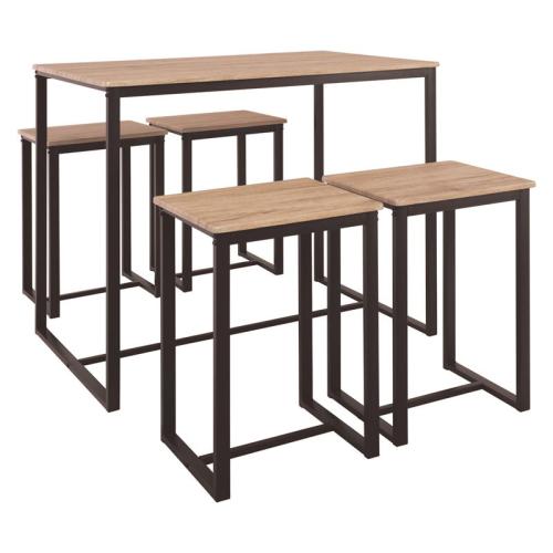 HENRY Set Bar Τραπέζι   4 Σκαμπώ, Μέταλλο Βαφή Σκούρο Καφέ - Sonoma  Table:100x60x86 Stool:40x30x60 [-Φυσικό/Καφέ-] [-Μέταλλο/MDF - Καπλαμάς - Κόντρα Πλακέ - Νοβοπάν-] ΕΜ9795,1
