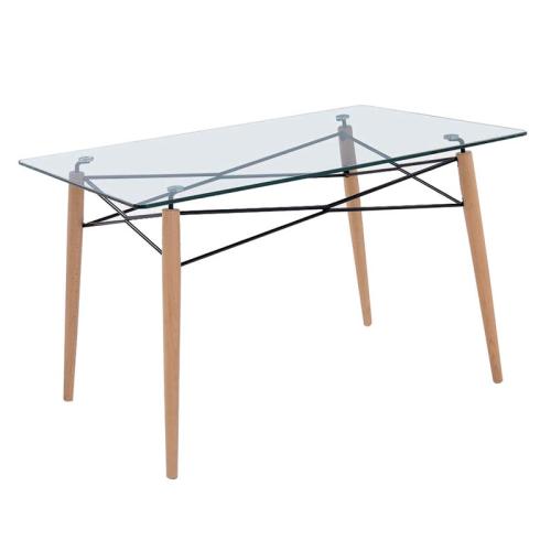ART Wood Τραπέζι Κουζίνας Τραπεζαρίας, Οξιά Φυσικό, Επιφάνεια Γυαλί  120x80x74cm [-Φυσικό/Clear-] [-Ξύλο/Γυαλί-] Ε7081,2