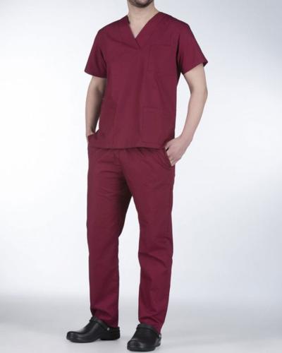 Unisex Ιατρικό Κοστούμι με Κοντό Μανίκι Scrub σε 7 Αποχρώσεις Small Μπορντώ