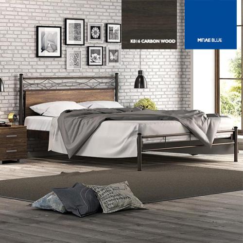 Αριάδνη Κρεβάτι Μεταλλικό Με Επένδυση Μοριοσανίδας (Για Στρώμα 120×200) Με Επιλογές Χρωμάτων Carbon Wood,Μπλέ