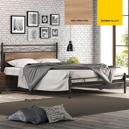 Αριάδνη Κρεβάτι Μεταλλικό Με Επένδυση Μοριοσανίδας (Για Στρώμα 120×200) Με Επιλογές Χρωμάτων Urban Oak,Κίτρινο