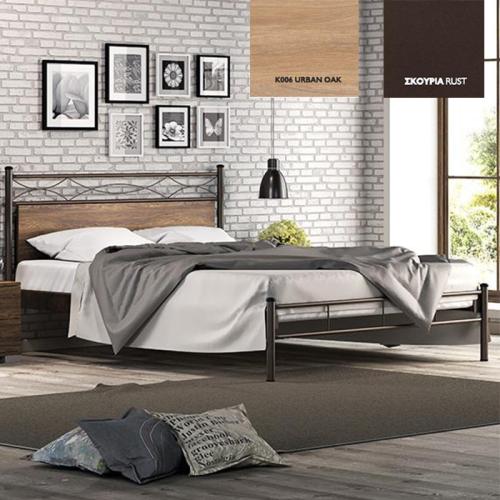 Αριάδνη Κρεβάτι Μεταλλικό Με Επένδυση Μοριοσανίδας (Για Στρώμα 120×200) Με Επιλογές Χρωμάτων Urban Oak,Σκουριά