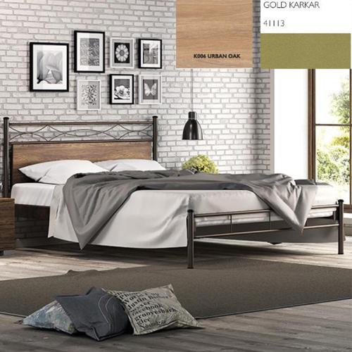 Αριάδνη Κρεβάτι Μεταλλικό Με Επένδυση Μοριοσανίδας (Για Στρώμα 90×190) Με Επιλογές Χρωμάτων Urban Oak,Gold Karkar 41113