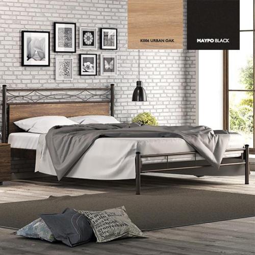 Αριάδνη Κρεβάτι Μεταλλικό Με Επένδυση Μοριοσανίδας (Για Στρώμα 90×190) Με Επιλογές Χρωμάτων Urban Oak,Μαύρο