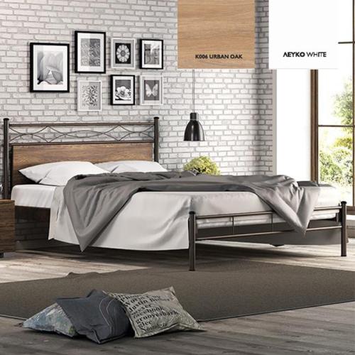 Αριάδνη Κρεβάτι Μεταλλικό Με Επένδυση Μοριοσανίδας (Για Στρώμα 90×200) Με Επιλογές Χρωμάτων Urban Oak,Λευκό