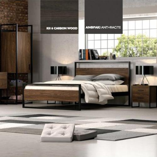 Λώρα Κρεβάτι Μεταλλικό Με Επένδυση Μοριοσανίδας (Για Στρώμα 150×190) Με Επιλογές Χρωμάτων Carbon Wood,Ανθρακί