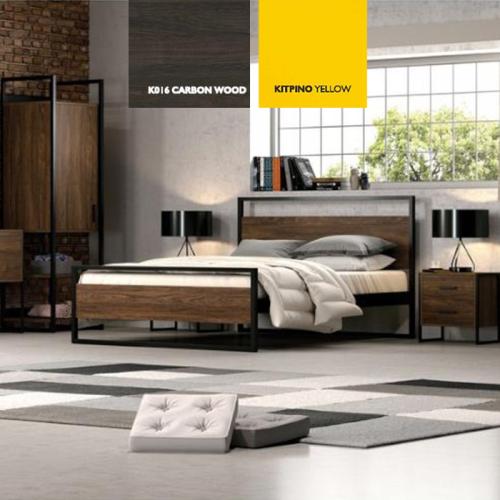 Λώρα Κρεβάτι Μεταλλικό Με Επένδυση Μοριοσανίδας (Για Στρώμα 150×200) Με Επιλογές Χρωμάτων Carbon Wood,Κίτρινο