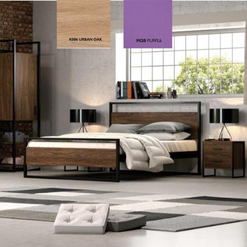 Λώρα Κρεβάτι Μεταλλικό Με Επένδυση Μοριοσανίδας (Για Στρώμα 150×200) Με Επιλογές Χρωμάτων Urban Oak,Μώβ