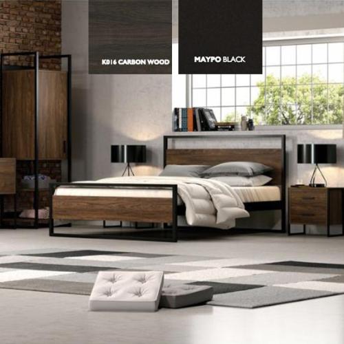 Λώρα Κρεβάτι Μεταλλικό Με Επένδυση Μοριοσανίδας (Για Στρώμα 160×190) Με Επιλογές Χρωμάτων Carbon Wood,Μαύρο