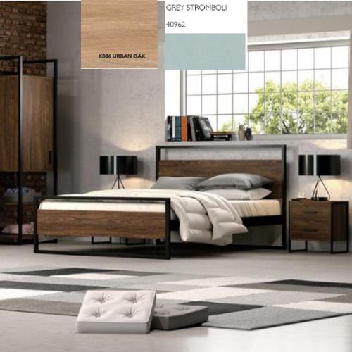 Λώρα Κρεβάτι Μεταλλικό Με Επένδυση Μοριοσανίδας (Για Στρώμα 160×190) Με Επιλογές Χρωμάτων Urban Oak,Grey Stromboli 40962