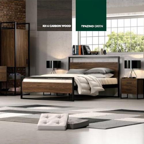 Λώρα Κρεβάτι Μεταλλικό Με Επένδυση Μοριοσανίδας (Για Στρώμα 160×200) Με Επιλογές Χρωμάτων Carbon Wood,Πράσινο
