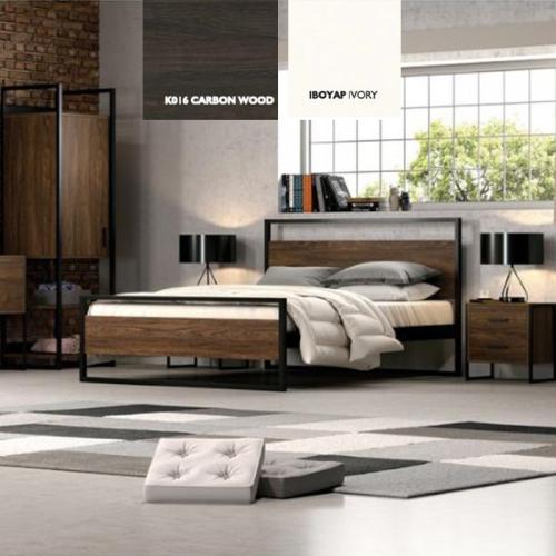 Λώρα Κρεβάτι Μεταλλικό Με Επένδυση Μοριοσανίδας (Για Στρώμα 90×190) Με Επιλογές Χρωμάτων Carbon Wood,Ιβουάρ