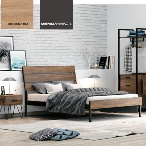 Λυδία Κρεβάτι Μεταλλικό Με Επένδυση Μοριοσανίδας (Για Στρώμα 120×190) Με Επιλογές Χρωμάτων Urban Oak,Ανθρακί