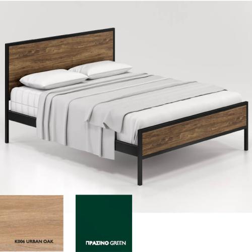 Absolute Κρεβάτι Μεταλλικό Με Επένδυση Μοριοσανίδας (Για Στρώμα 150×200) Με Επιλογές Χρωμάτων Urban Oak,Πράσινο