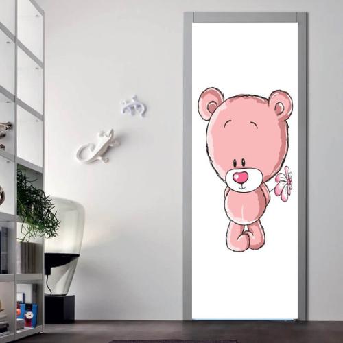 Αυτοκόλλητα πόρτας Ροζ αρκουδάκι 100x220 Αυτοκόλλητα πόρτας