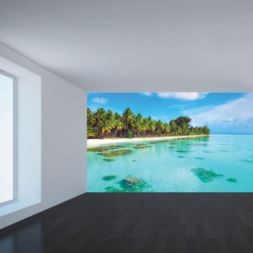 Ταπετσαρία τοίχου παραλία με φοίνικες 260x150 Ύφασμα