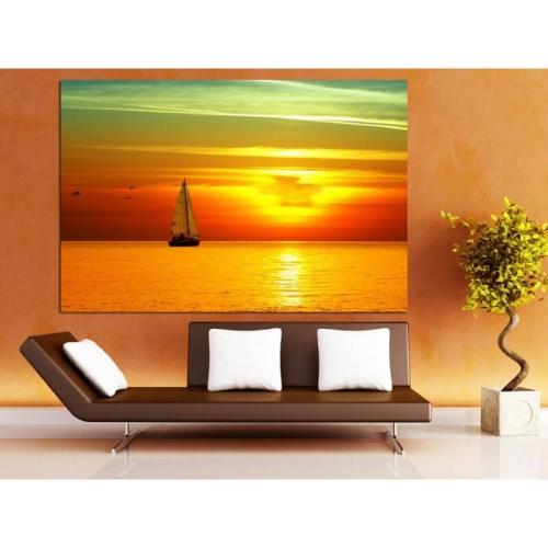 Πίνακας σε καμβά με ηλιοβασίλεμα με ιστιοφόρο 120x180 Τελαρωμένος καμβάς σε ξύλο με πάχος 2cm