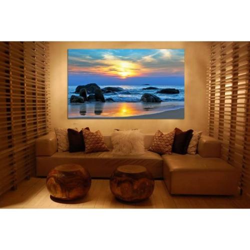 Πίνακας σε καμβά παραλία με βράχια 90x135 Τελαρωμένος καμβάς σε ξύλο με πάχος 2cm