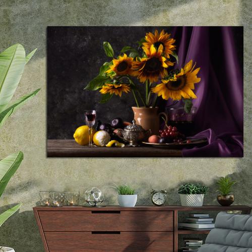 Πίνακας σε καμβά Barogue flowers and fruits 90x60 Τελαρωμένος καμβάς σε ξύλο με πάχος 2cm