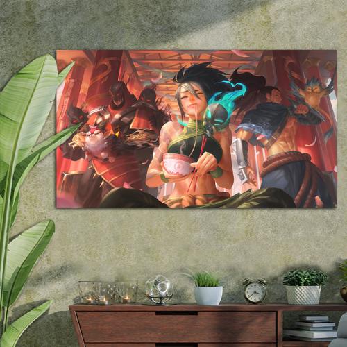 Πίνακας σε καμβά με Akali eating noodles league of legends Art 70x40 Τελαρωμένος καμβάς σε ξύλο με πάχος 2cm